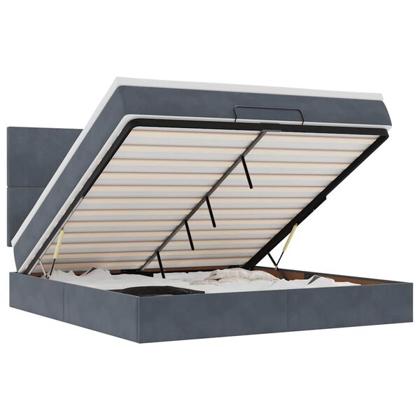vidaXL Cadru de pat otoman cu saltele Gri &icirc;nchis 180x200cm catifea