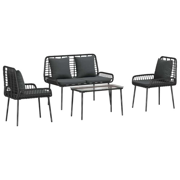 vidaXL Set de Mobilier pentru Grădină 4 pcs Negru și Crem poliratan