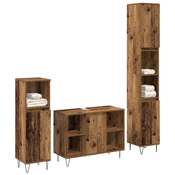 vidaXL Set de mobilier pentru baie 3 pcs Lemn Vechi Lemn compozit