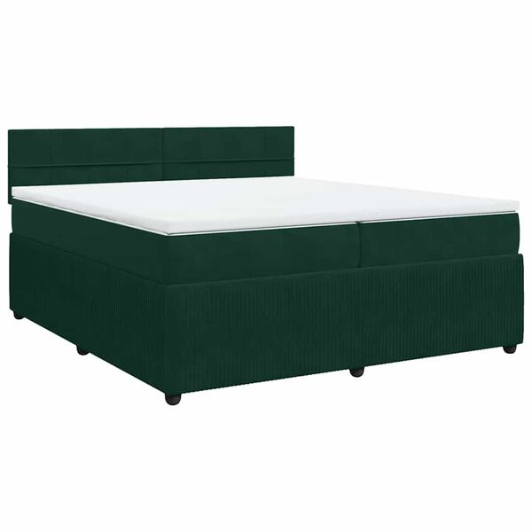 vidaXL Pat box spring cu saltea, verde &icirc;nchis, 200x200 cm, catifea