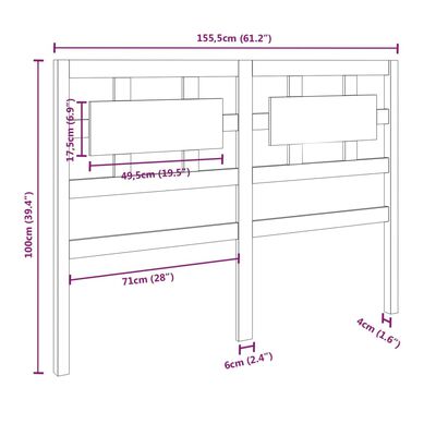 vidaXL Tăblie de pat, alb, 155,5x4x100 cm, lemn masiv de pin