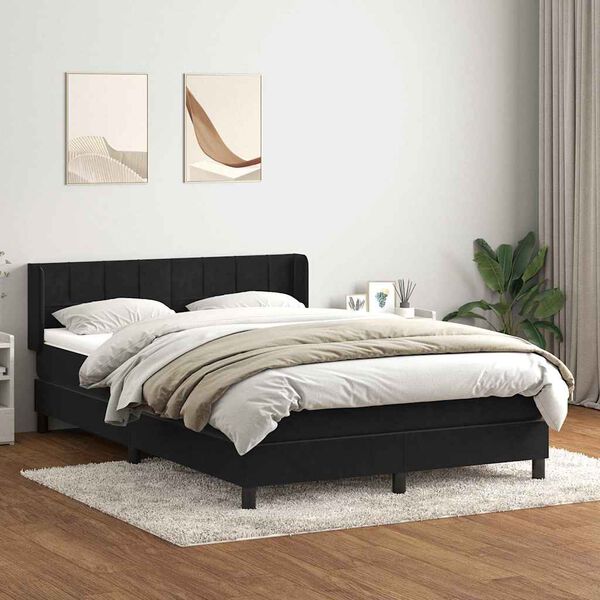 vidaXL Pat box spring cu saltea, negru, 140x210 cm, catifea