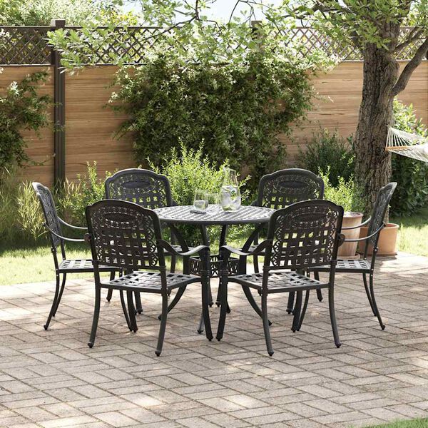 vidaXL Set de masă pentru grădină 7 pcs Negru 90 x 90 x 75 cm