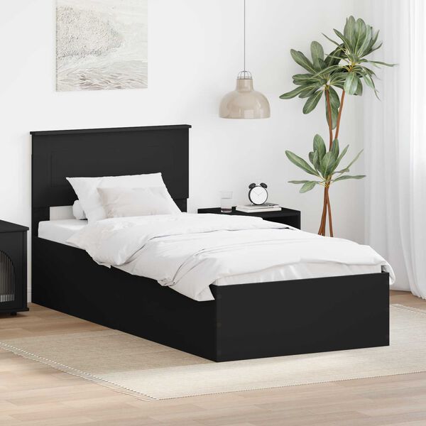 vidaXL Cadru de pat cu headboard Negru 100 x 200 cm Lemn compozit