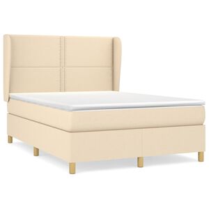 vidaXL Pat continental cu saltea, crem, 140x200 cm, material textil