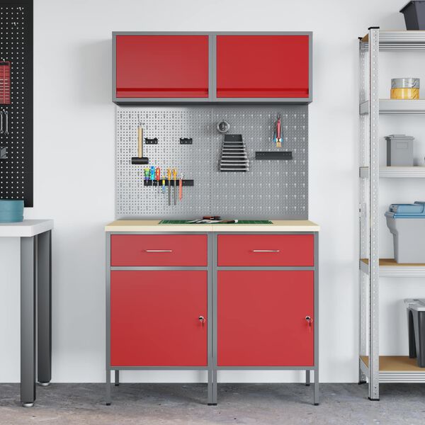 vidaXL Set de dulapuri de lucru cu sertar cu raft Manual 6 pcs Roșu