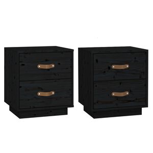 vidaXL Noptiere, 2 buc., negru, 40x34x45 cm, lemn masiv de pin