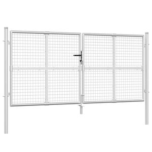 vidaXL Poartă de grădină din plasă, argintie, 300x125 cm, oțel galvanizat
