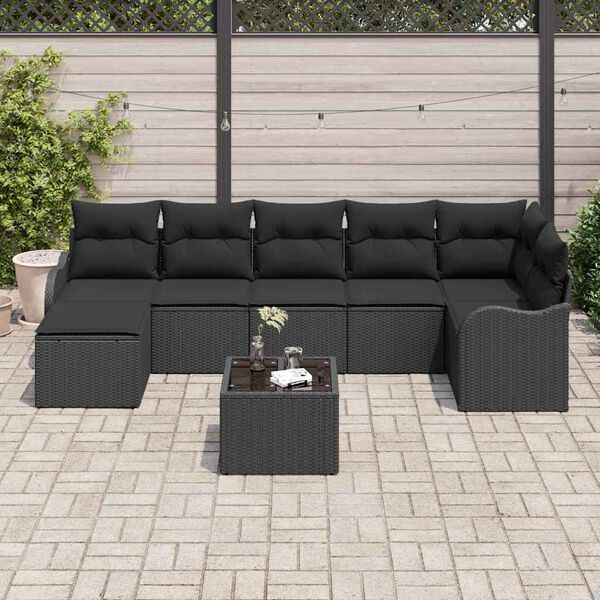 vidaXL Set de canapele pentru grădină cu pernă 8 pcs Negru Rattan poli