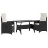 vidaXL Set dining pentru exterior 3 pcs Negru și Alb crem poliratan