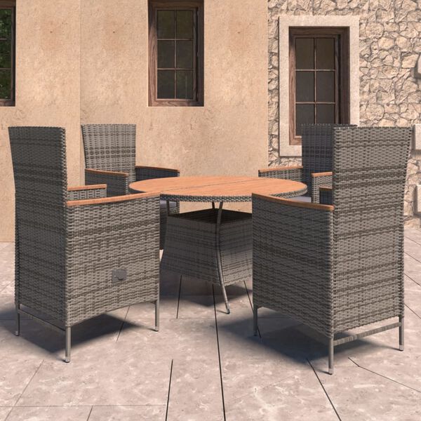 vidaXL Set mobilier de exterior cu perne, 5 piese, gri, poliratan