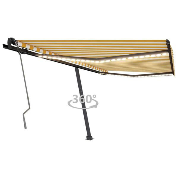 vidaXL Copertină retractabilă manual cu LED, galben și alb, 400x350 cm