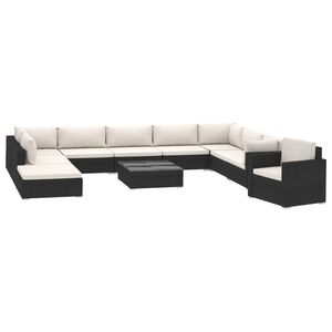 vidaXL Set mobilier de grădină cu perne, 11 piese, negru, poliratan