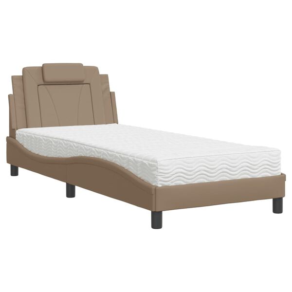 vidaXL Pat, Viana, cu saltea, cappuccino, 90x200 cm piele ecologică