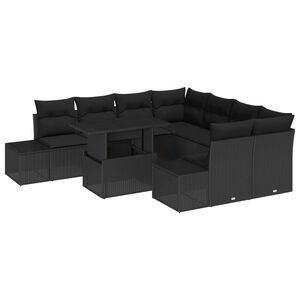 vidaXL Set de canapele pentru grădină cu pernă 9 pcs Negru poliratan