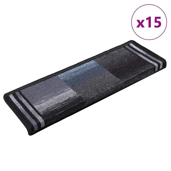 vidaXL Covorașe scări autoadezive, 15 buc., negru și gri, 65x21x4 cm