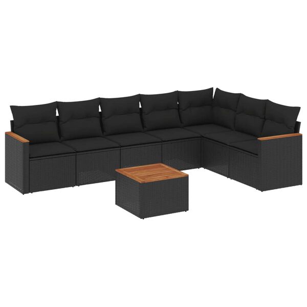 vidaXL Set mobilier de grădină cu perne, 8 piese, negru, poliratan