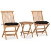vidaXL Set mobilier pliabil exterior cu perne, 3 piese, lemn masiv tec