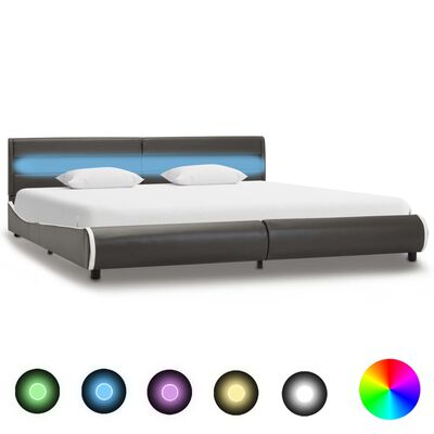 vidaXL Cadru de pat cu LED, antracit, 180 x 200 cm, piele ecologică