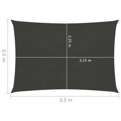 vidaXL Pânză parasolar, antracit, 2,5 x 3,5 m, HDPE, 160 g/m²