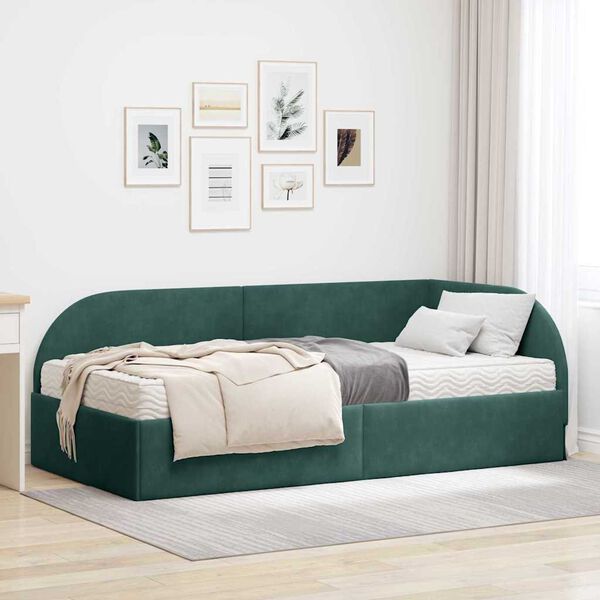 vidaXL Cadru de pat colțar cu saltea cu headboard 2 pcs Verde Catifea