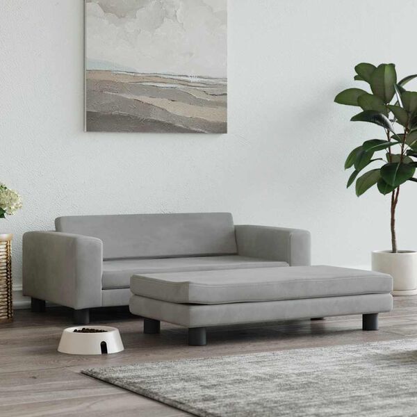 vidaXL Pat pentru c&acirc;ini cu extensie, gri deschis, 100x50x30 cm catifea
