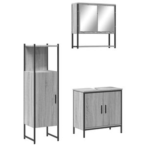vidaXL Set mobilier de baie, 3 piese, gri sonoma, lemn prelucrat