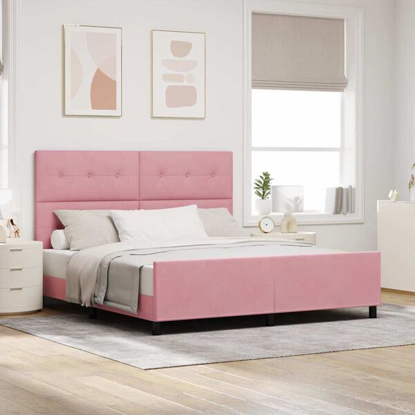 vidaXL Pat cu arcuri cu headboard Roz 180 x 200 cm Catifea