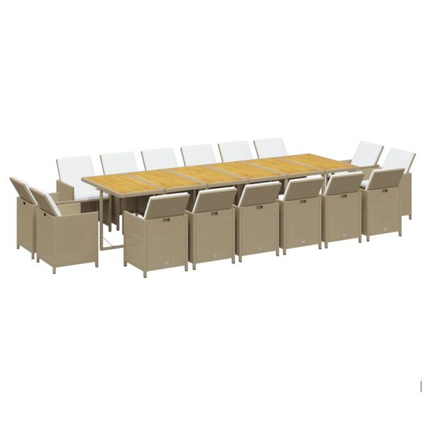 vidaXL Set mobilier de exterior cu perne, 17 piese, bej, poliratan