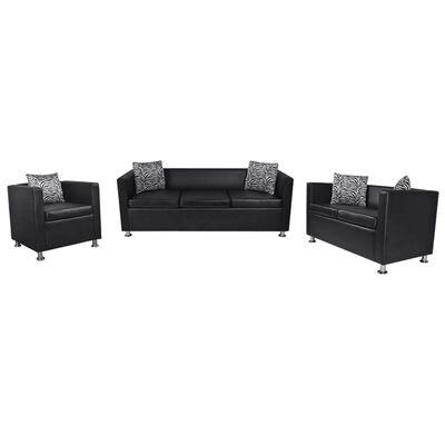 vidaXL Set canapele 3 și 2 locuri și fotoliu, negru, piele artificială