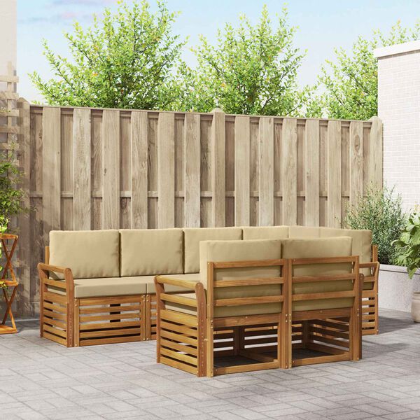 vidaXL Seturi de canapele 7 pcs Natural și Bej Lemn Solid de Acacia