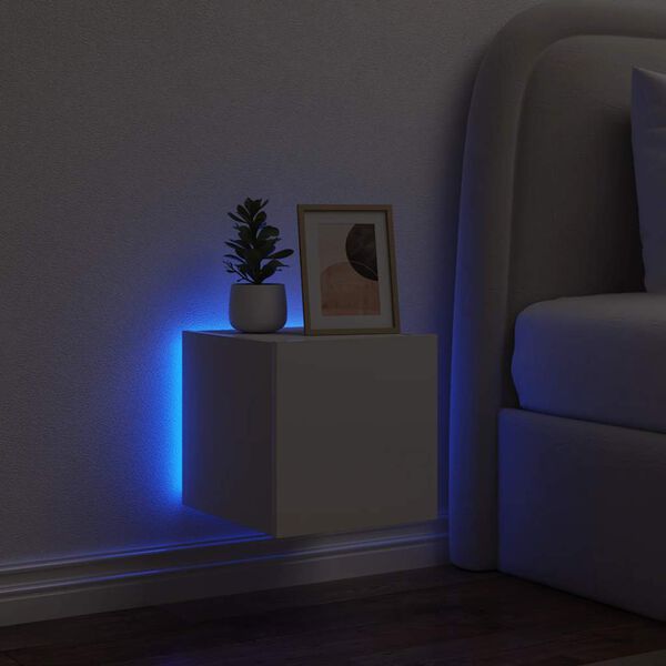 vidaXL Comodă TV de perete cu lumini LED, alb, 30,5x35x30 cm