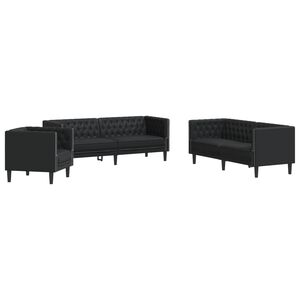 vidaXL Set canapele Chesterfield cu 3 locuri, negru, piele eco.