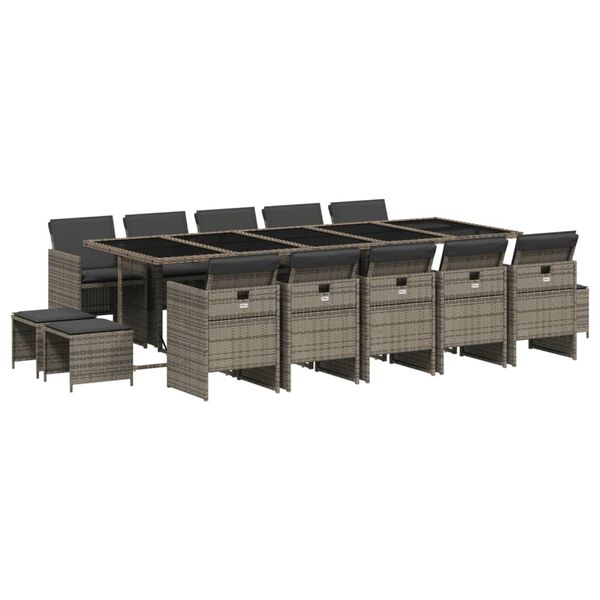 vidaXL Set mobilier de grădină cu perne, 15 piese, gri, poliratan