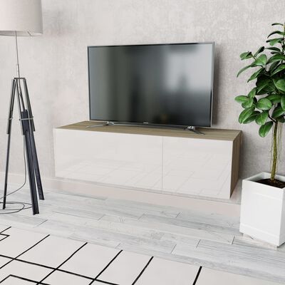 vidaXL Comodă TV, PAL 120 x 40 x 34 cm, alb extralucios și stejar