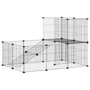 vidaXL Cușcă animale de companie cu ușă 20 panouri negru 35x35 cm oțel