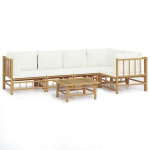vidaXL Set mobilier de grădină cu perne alb crem, 6 piese, bambus