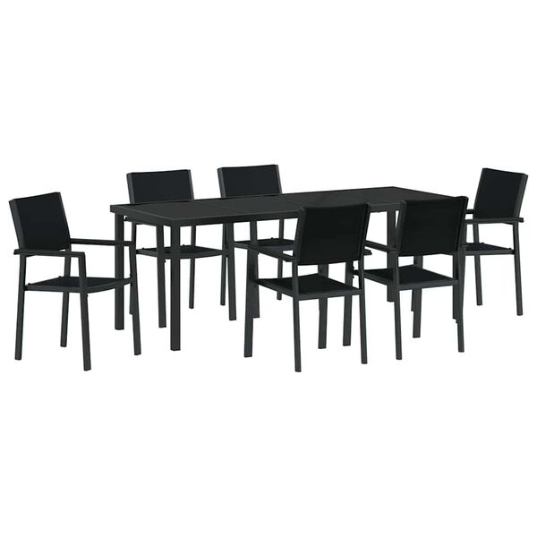 vidaXL Set de masă pentru grădină 7 pcs Negru