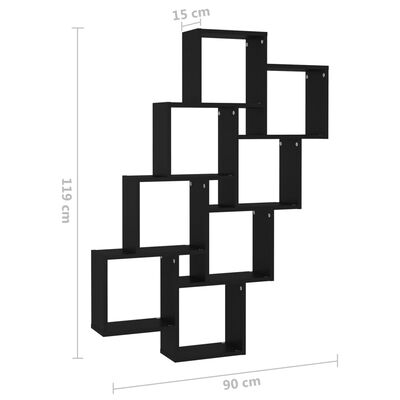 vidaXL Raft de perete cub, negru, 90x15x119 cm, PAL
