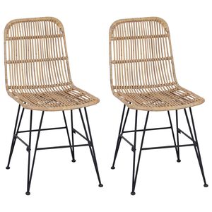 vidaXL Scaun de dining 2 pcs natural 41 x 55 x 85 cm Rattan și oțel