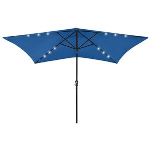 vidaXL Umbrelă de soare, st&acirc;lp din oțel/LED-uri, albastru azur, 2x3 m