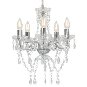 vidaXL Candelabru cu mărgele de cristal, argintiu, rotund, 5 x E14