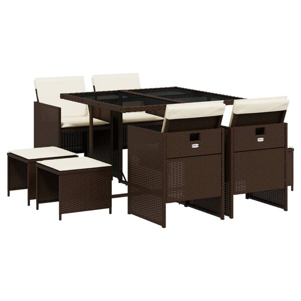 vidaXL Set mobilier de grădină cu perne, 9 piese, maro, poliratan