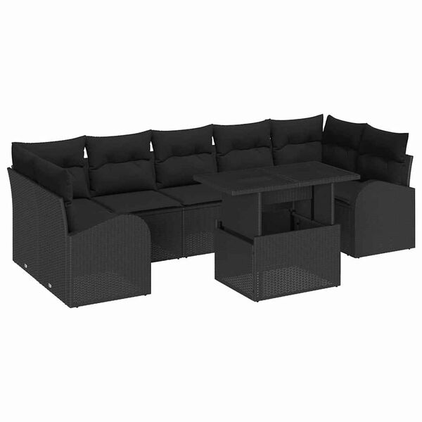 vidaXL Set de canapele pentru grădină cu pernă 8 pcs Negru Rattan poli