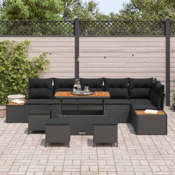 vidaXL Set de canapele pentru grădină 10 pcs Negru Rattan poli