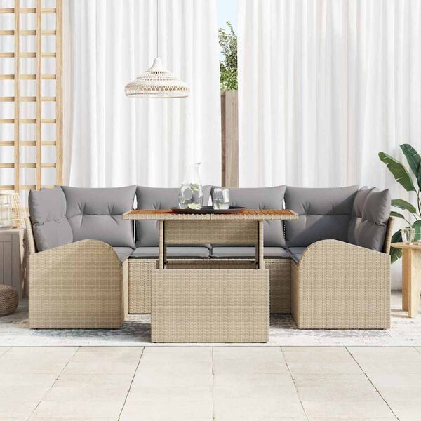 vidaXL Set de canapele pentru grădină 7 pcs Bej Rattan poli