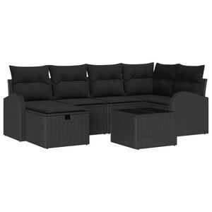 vidaXL Set de canapele pentru grădină cu pernă 7 pcs Negru Rattan poli