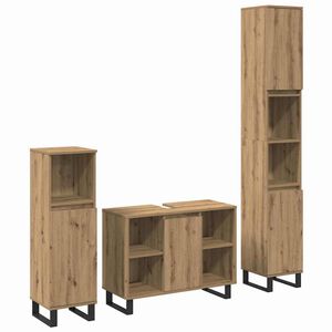 vidaXL Set de mobilier pentru baie cu ușă 3 pcs Maro Lemn compozit