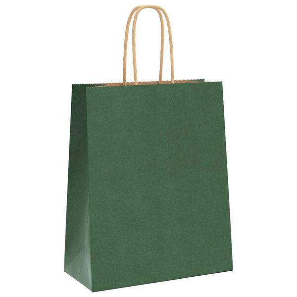 vidaXL Pungi de h&acirc;rtie 50 buc cu m&acirc;nere verde 18x8x22 cm