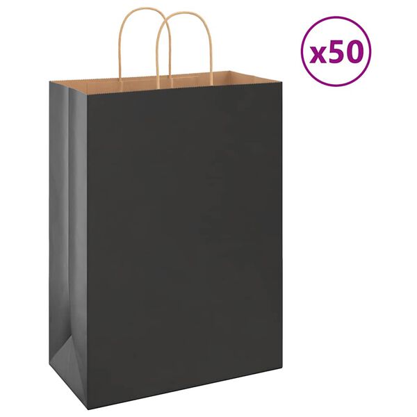 vidaXL Pungi de h&acirc;rtie 50 buc cu m&acirc;nere negre 32x17x44 cm